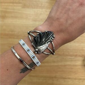 vintage sterling and onyx southwestern style cuff bracelet